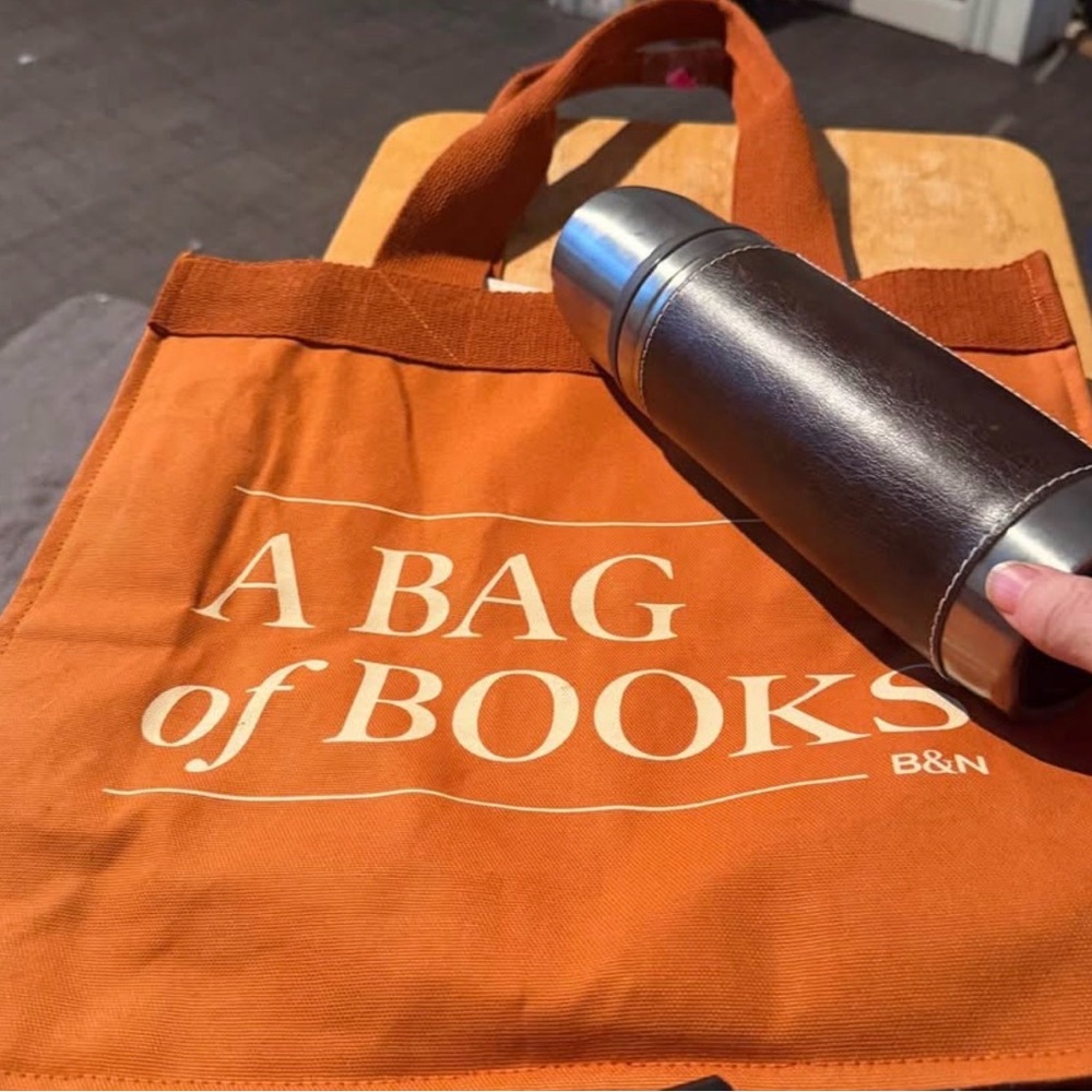 Barnes & Noble Canvas Book Tote + Insulated Leather Reusable Bottle Bundle